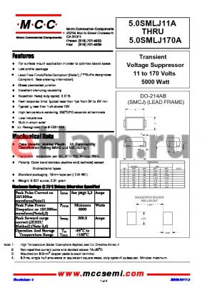 5.0SMLJ11A datasheet - Transient Voltage Suppressor 11 to 170 Volts 5000 Watt