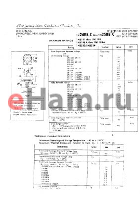 1N1198 datasheet - PEAK REPETITIVE REVERSE VOLTAGE DC BLOCKING VOLTAGE