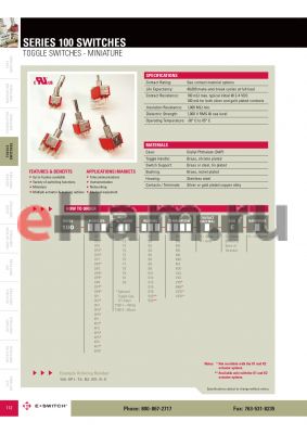 100DP1T2B2M1QEH datasheet - TOGGLE SWITCHES - MINIATURE