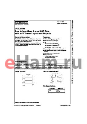 74ALVC08 datasheet - Low Voltage Quad 2-Input AND Gate with 3.6V Tolerant Inputs and Outputs