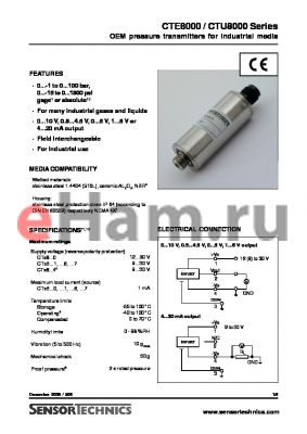 CTU8001GD4 datasheet - OEM pressure transmitters for industrial media