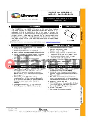 1N5255AUR datasheet - 500 mW GLASS SURFACE MOUNT ZENER DIODES