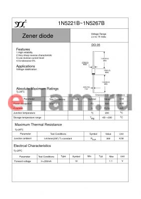 1N5257B datasheet - Zener diode