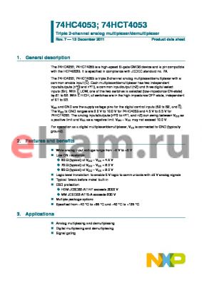 74HC4053 datasheet - Triple 2-channel analog multiplexer/demultiplexer