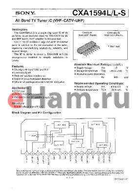 CXA1594L datasheet - ALL BAND TV TUNER IC (VHF-CATV-UHF)