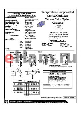 CXOSV-DC3-25.000 datasheet - Temperature Compensated Crystal Oscillator Voltage Trim Option Available 14 Pin Dip, 3.3V & 5V, Clipped Sine