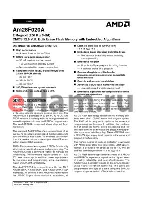 AM28F020A-70EI datasheet - 2 Megabit (256 K x 8-Bit) CMOS 12.0 Volt, Bulk Erase Flash Memory with Embedded Algorithms
