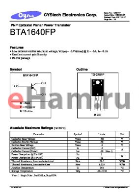 BTA1640FP_07 datasheet - PNP Epitaxial Planar Power Transistor