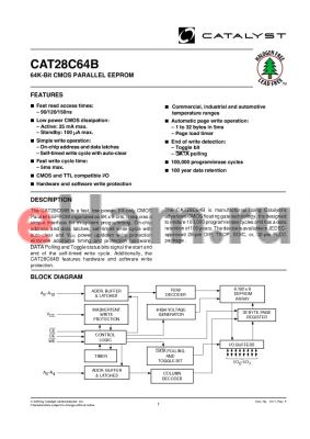 CAT28C64BK-15T datasheet - 64K-Bit CMOS PARALLEL EEPROM