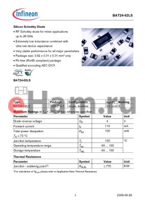 BAT24-02LS datasheet - Silicon Schottky Diode