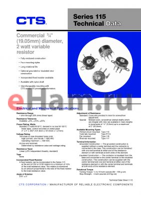 115JR300C500D1 datasheet - Commercial 3/4 (19.05mm) diameter, 2 watt variable resistor