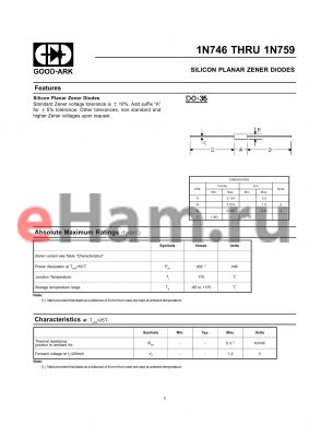1N752 datasheet - SILICON PLANAR ZENER DIODES