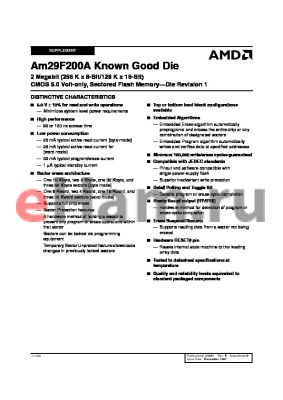 AM29F200AT-120DPE datasheet - 2 Megabit (256 K x 8-Bit/128 K x 16-Bit) CMOS 5.0 Volt-only, Sectored Flash Memory-Die Revision 1