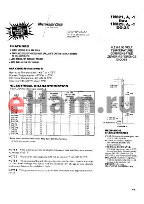 1N826 datasheet - 6.2 & 6.55  VOLT TEMPERATURE COMPENSATED ZENER REFERENCE DIODES