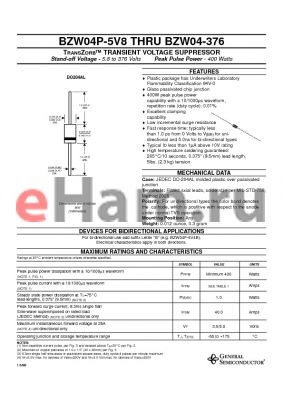 BZW04-171 datasheet - TRANSZORB TRANSIENT VOLTAGE SUPPRESSOR