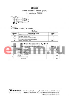 2N4993 datasheet - Silicon bilateral switch (SBS) in package TO-92