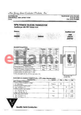 2N5004 datasheet - NPN POWER SILICON TRANSISTOR