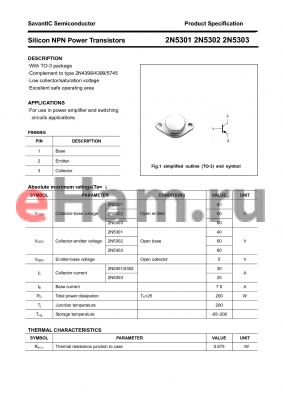 2N5303 datasheet - Silicon NPN Power Transistors