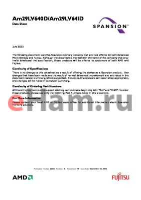 AM29LV641DH101RFI datasheet - 64 Megabit (4 M x 16-Bit) CMOS 3.0 Volt-only Uniform Sector Flash Memory with VersatileI Control