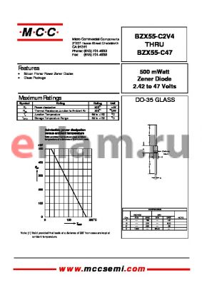 BZX55-C43 datasheet - 500 mWatt Zener Diode 2.42 to 47 Volts