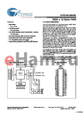 CY7C1041BNV33L-12ZXC datasheet - 256K x 16 Static RAM