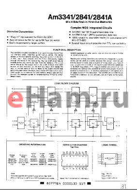 AM3341XX datasheet - 64 x 4 BITS FIRST-IN FIRST-OUT MEMORIES
