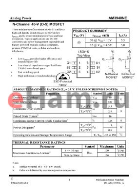AM3940NE datasheet - N-Channel 40-V (D-S) MOSFET