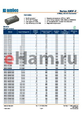 AM3F-1215SH52Z datasheet - 3 Watt | DC-DC Converter