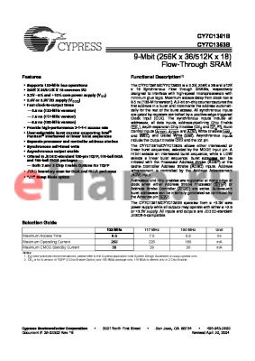 CY7C1363B-117BGC datasheet - 9-Mbit (256K x 36/512K x 18) Flow-Through SRAM