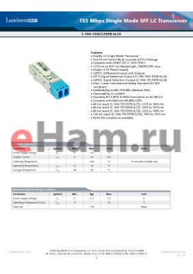 C-129-155C-FDFB-SLC9-G5 datasheet - 155 Mbps Single Mode SFF LC Transceiver