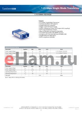 C-13-1250AC-T-SSCD-G5 datasheet - 1.25 Gbps Single Mode Transceiver