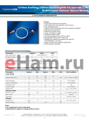 C-13-15-F04M-PD-ML datasheet - 1310nm Emitting,1550nm Receiving(PIN-TIA,5pin-out,3.3V) Bi-directional Diplexer Optical Module