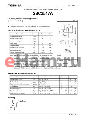 2SC3547A_07 datasheet - Silicon NPN Epitaxial Planar Type TV Tuner, UHF Oscillator Applications (common collector)