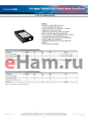 C-143-TDFB3-SSC9D datasheet - 155 Mbps CWDM Laser Single Mode Transceiver