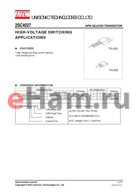 2SC4027 datasheet - HIGH-VOLTAGE SWITCHING APPLICATIONS