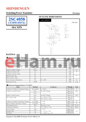 2SC4058 datasheet - Switching Power Transistor(10A NPN)