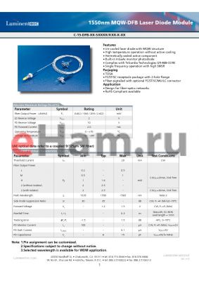 C-15-DFB-RD-SSCM datasheet - 1550nm MQW-DFB Laser Diode Module