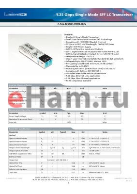 C-153-1250C-FDFB-SLC3-G5 datasheet - 1.25 Gbps Single Mode SFF LC Transceiver