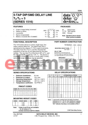1516 datasheet - 5-TAP DIP/SMD DELAY LINE TD/TR = 3