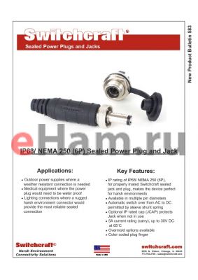 767KS15 datasheet - IP68/ NEMA 250 (6P) Sealed Power Plug and Jack