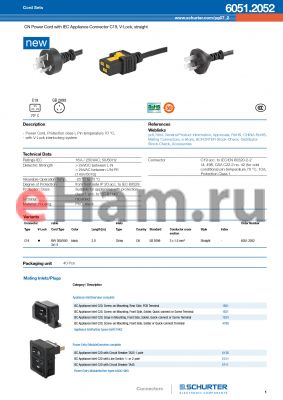 1601 datasheet - CN Power Cord with IEC Appliance Connector C19, V-Lock, straight