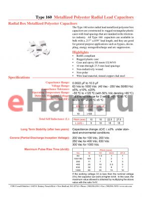 160104M250F-F datasheet - Type 160 Metallized Polyester Radial Lead Capacitors
