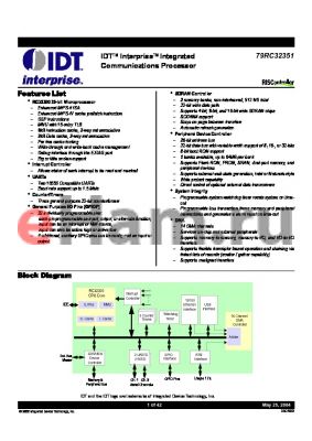 79RC32351 datasheet - IDT Interprise Integrated Communications Processor