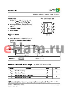 APM4430KC-TR datasheet - N-Channel Enhancement Mode MOSFET