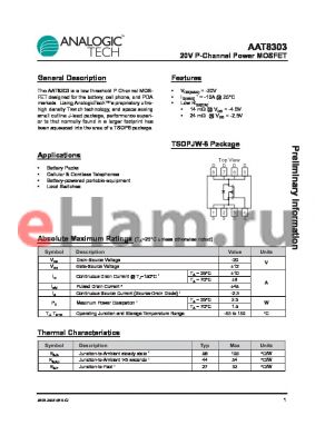 AAT8303ITS-T1 datasheet - 20V P-Channel Power MOSFET