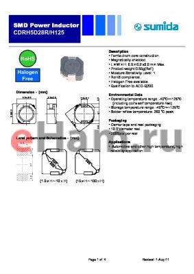 CDRH5D28RH125NP-1R5PC datasheet - Ferrite drum core construction