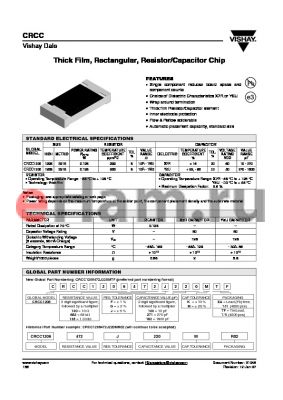 CRCC1206100J182KTF datasheet - Thick Film, Rectangular, Resistor/Capacitor Chip