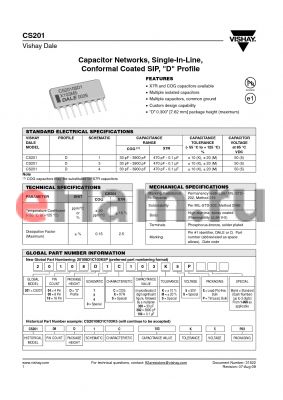 CS20104D3C392KSE datasheet - Capacitor Networks, Single-In-Line,Conformal Coated SIP,