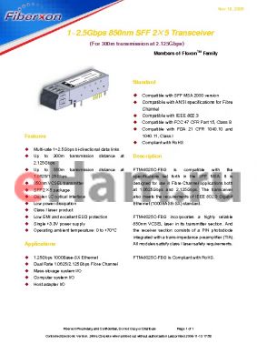 FTM-8025C-FBG datasheet - 1~2.5Gbps 850nm SFF 2‡5 Transceiver