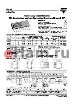 CS20608ES333S392ME datasheet - Resistor/Capacitor Networks ECL Terminators and Line Terminator, Conformal Coated, SIP